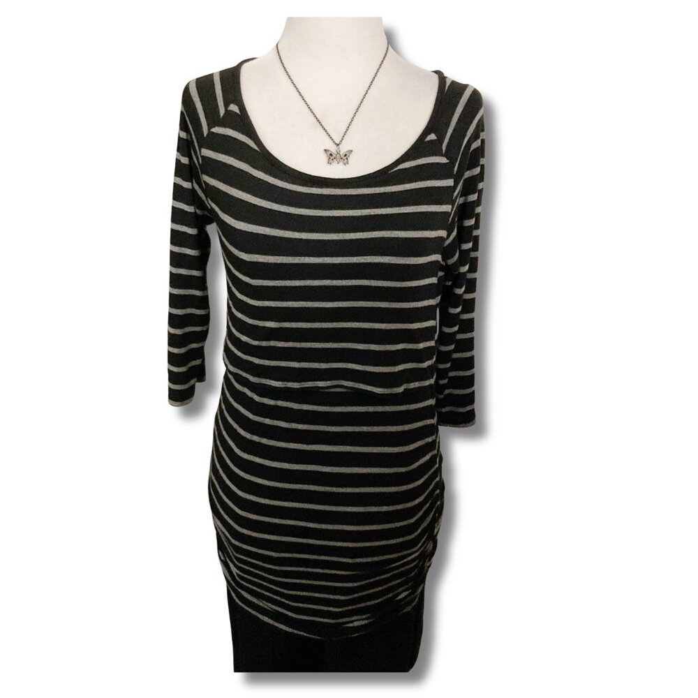 THYME Grey and black striped nursing top ~ Goth emo XS SMALL maternity shirt